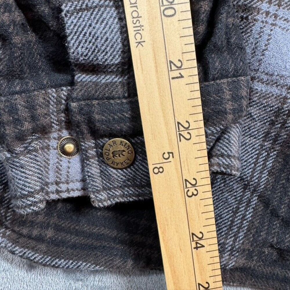 Polar King by Key Men's Flannel Shirt Size LT Gray Snap Button Plaid Work Wear - Picture 5 of 6